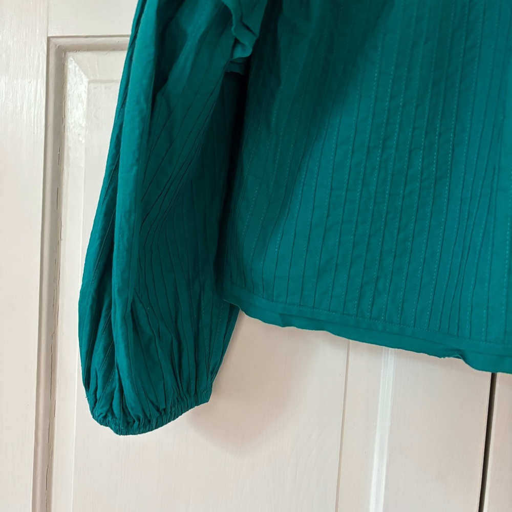 ULLA JOHNSON Concetta Blouse Verdigris Green Peasant Blouse Puff Sleeve Size‎ 10 - Picture 12 of 15